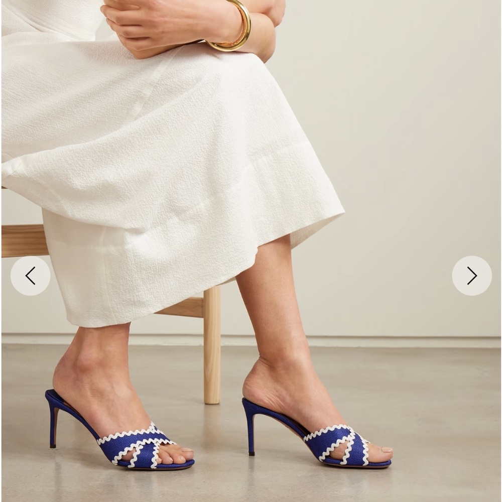 Aquazzura Navy and White Strappy Heels 8.5 New